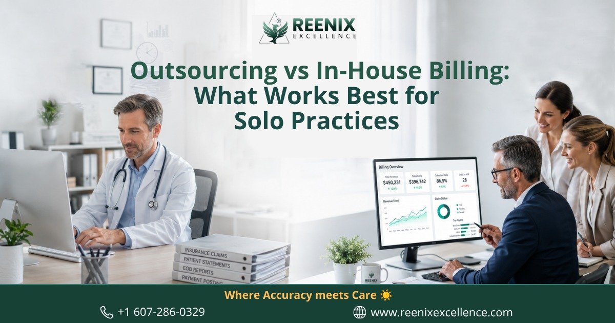 medical billing outsourcing vs in-house billing comparison for solo practices revenue cycle management featuring medical billing outsourcing