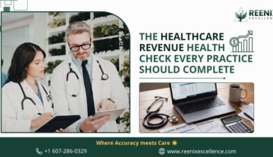 Healthcare professionals performing a Revenue Cycle Management Health Check to improve billing accuracy, reduce claim denials, and optimize reimbursements.